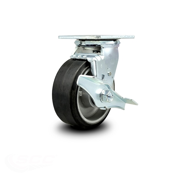 5 Inch Rubber on Aluminum Swivel Caster with Ball Bearing and Brake SCC